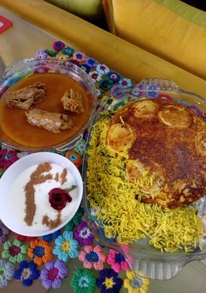 عکسی از دستور باقلا پلو با گردن بوقلمون