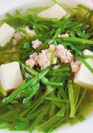 Hình của món Canh hẹ đậu hủ non.