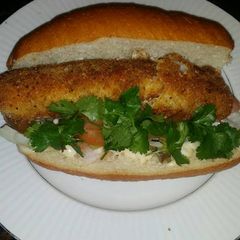 A picture of Brad's shrimp and cod po' boy.