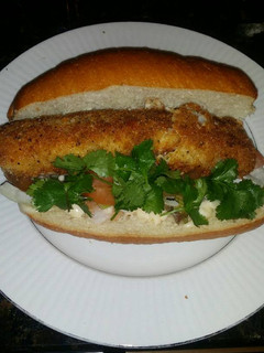 A picture of Brad's shrimp and cod po' boy.
