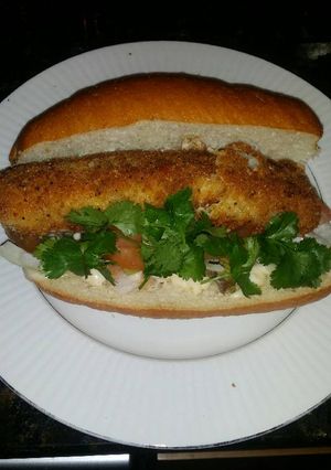 A picture of Brad's shrimp and cod po' boy.