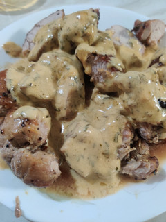 A picture of Pork Tenderloin with Mustard Cream Sauce.