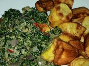 A picture of fried eggs with spinach
