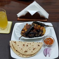 A picture of Brinjals n Potatoes with roti#My staple food contest.