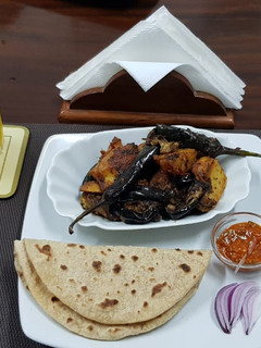 A picture of Brinjals n Potatoes with roti#My staple food contest.