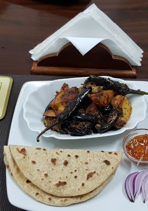 A picture of Brinjals n Potatoes with roti#My staple food contest.