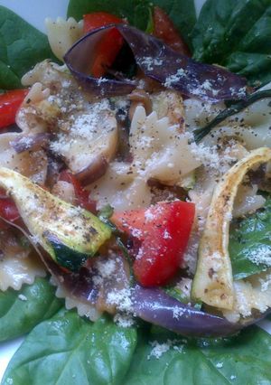 A picture of Sig's Courgette, Aubergine,Tomato and Pasta Salad.