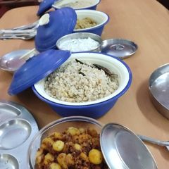 A picture of Variety rice coconut, imli rice small potato, curd.