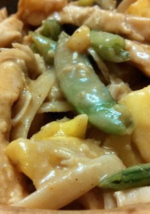 A picture of Turkey and Pasta with Peanut Sauce.