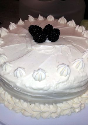A picture of Lemon Cake w/ lemon cream cheese frosting.