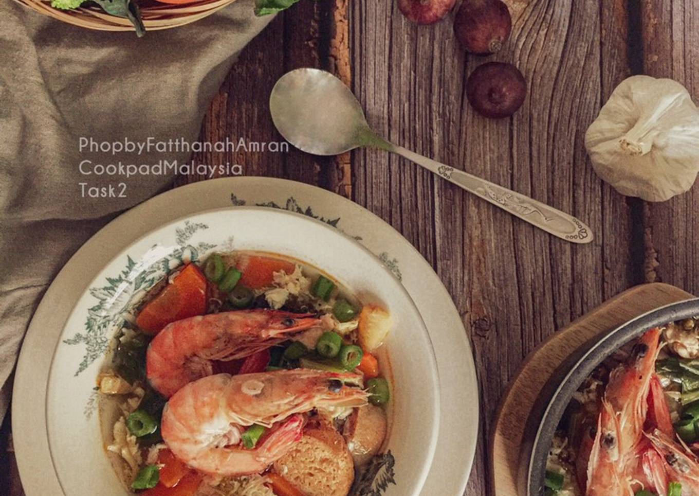 Sup udang dengan sayur campur