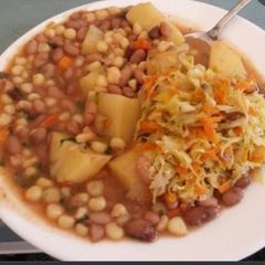 Githeri mixed with cabbage carrot and potatoes A picture of Githeri mixed with cabbage carrot and potatoes.