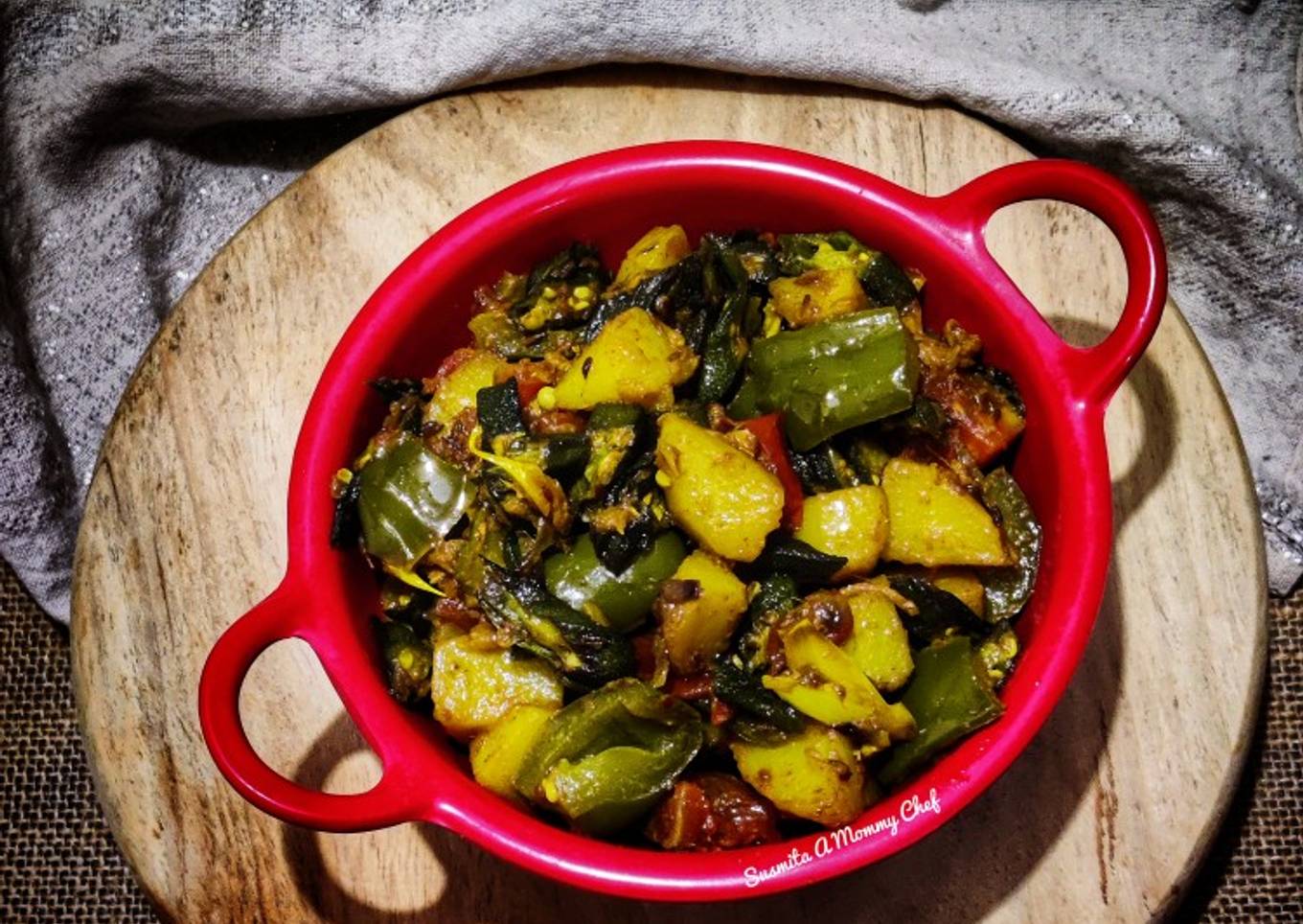 Bhindi capsicum aloo ki sabzi