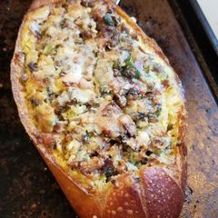 A picture of French Bread Breakfast Boat.