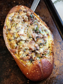 A picture of French Bread Breakfast Boat.