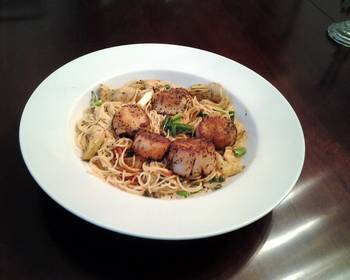 Without Fail Serving Recipe Cajun Seared Scallops with Piccada Sauced Angel Hair Pasta Savory Delicious