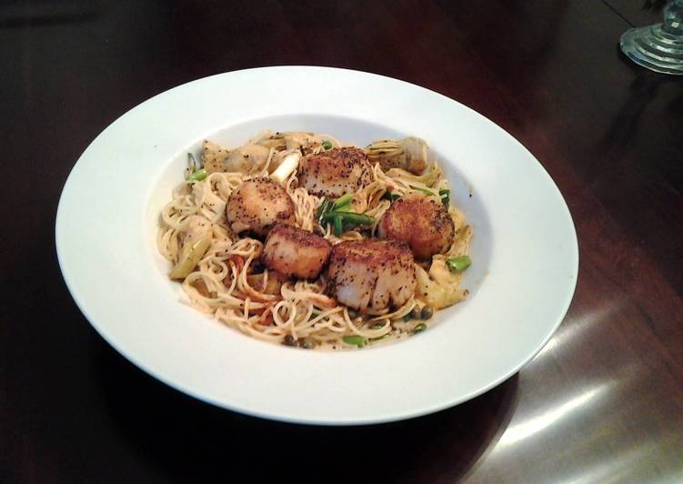 Step-by-Step Guide to Make Speedy Cajun Seared Scallops with Piccada Sauced Angel Hair Pasta