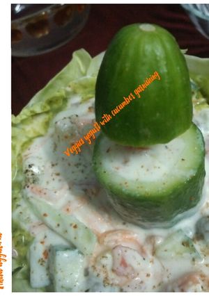 A picture of Veggies yogurt with cucumber garnishing.