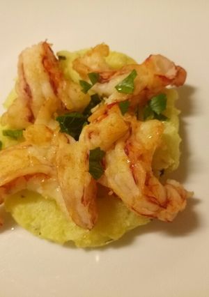 A picture of Prawns and mash.