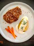 Milanese-Style Veal Cutlet with Nut Crust and Baked Potatoes with Yogurt Sauce