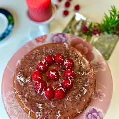 A picture of Raspberry jam, banana with desiccated coconut Cake#mycookbook.