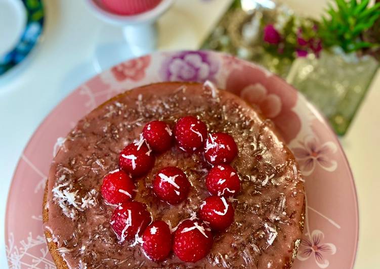 Recipe of Quick Raspberry jam, banana with desiccated coconut Cake #mycookbook