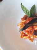 Busiate with Swordfish, Eggplant, and Mint