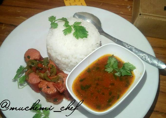 White rice with sausage soup