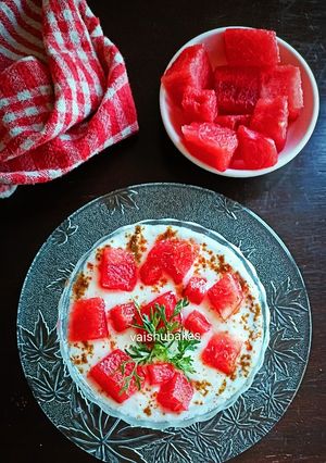 A picture of Curd and Watermelon Raita (तरबुजाचा रायता).