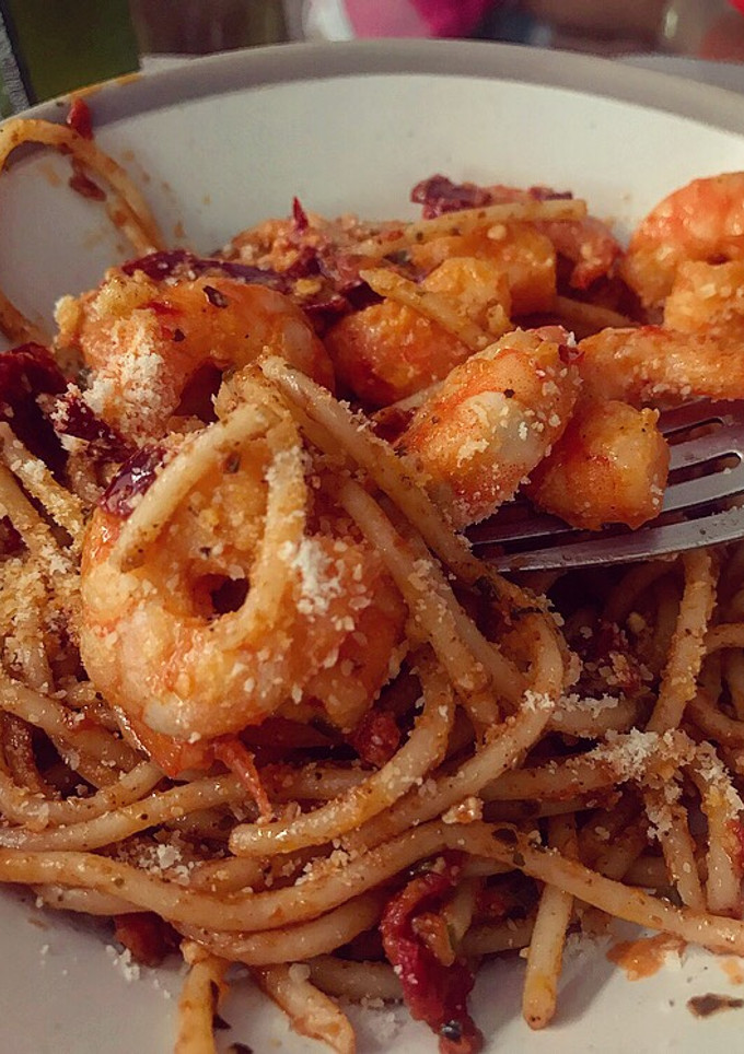 Una foto de Spagetti con camarones