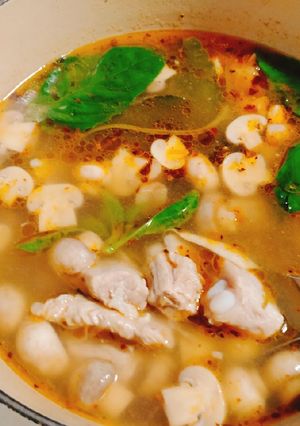 A picture of Thai Spicy and Sour Pork Rib Soup.