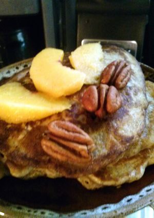 A picture of Mae's Cinnamon Pecan Pancakes.