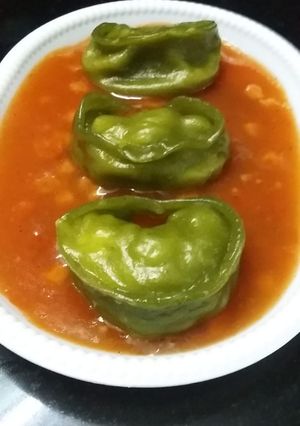 A picture of Spinch momos with knorr tomato soup.