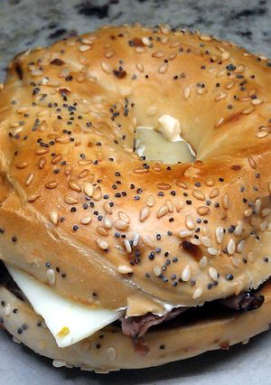 A picture of Roast Beef & Pepperjack Breakfast Bagel.