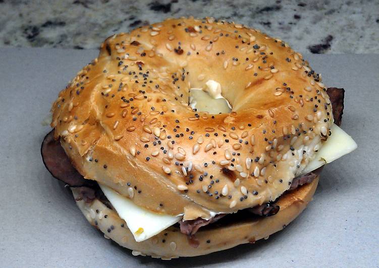 Easiest Way to Prepare Homemade Roast Beef & Pepperjack Breakfast Bagel