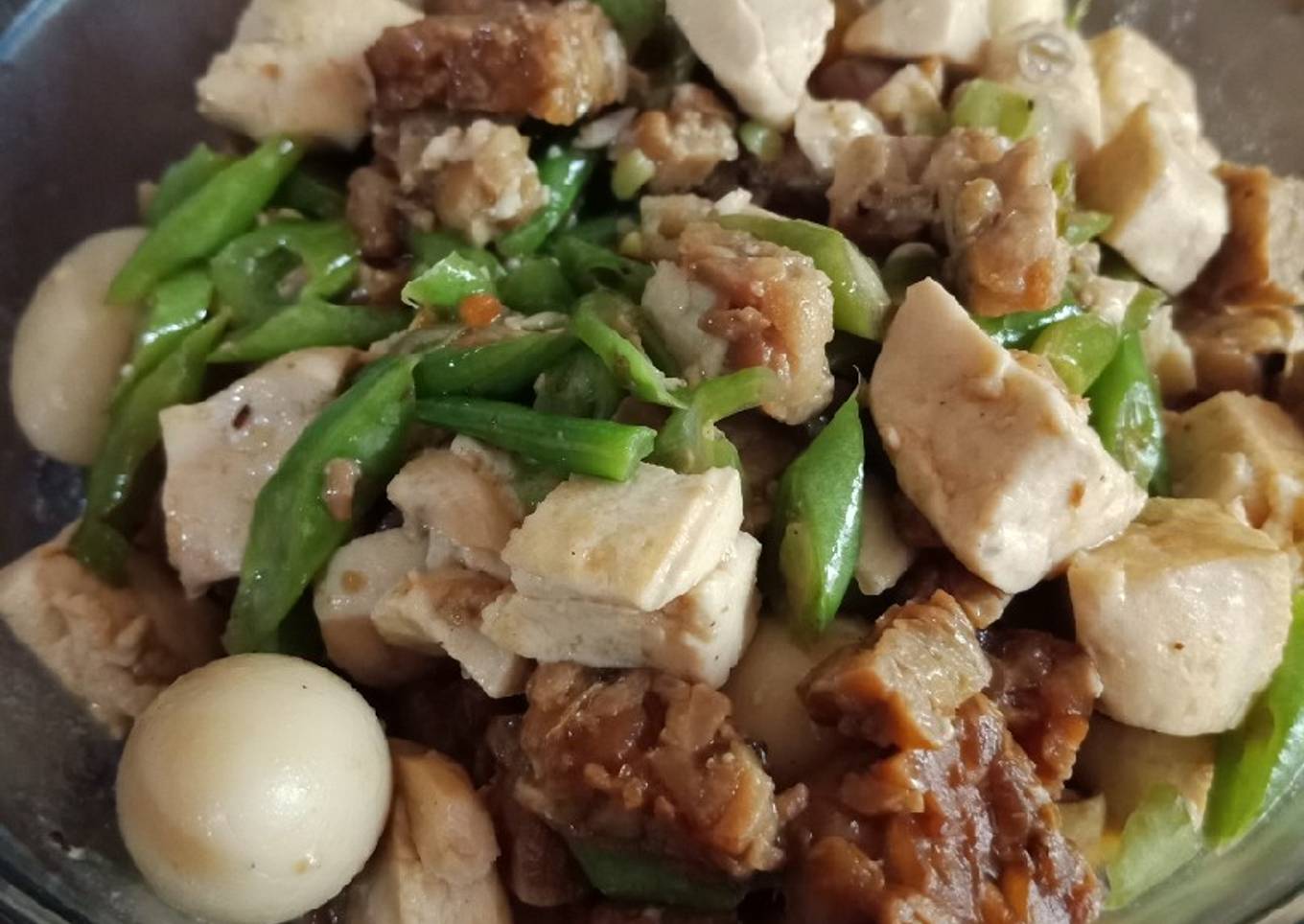 Tumis buncis, tahu dan tempe dengan air santan