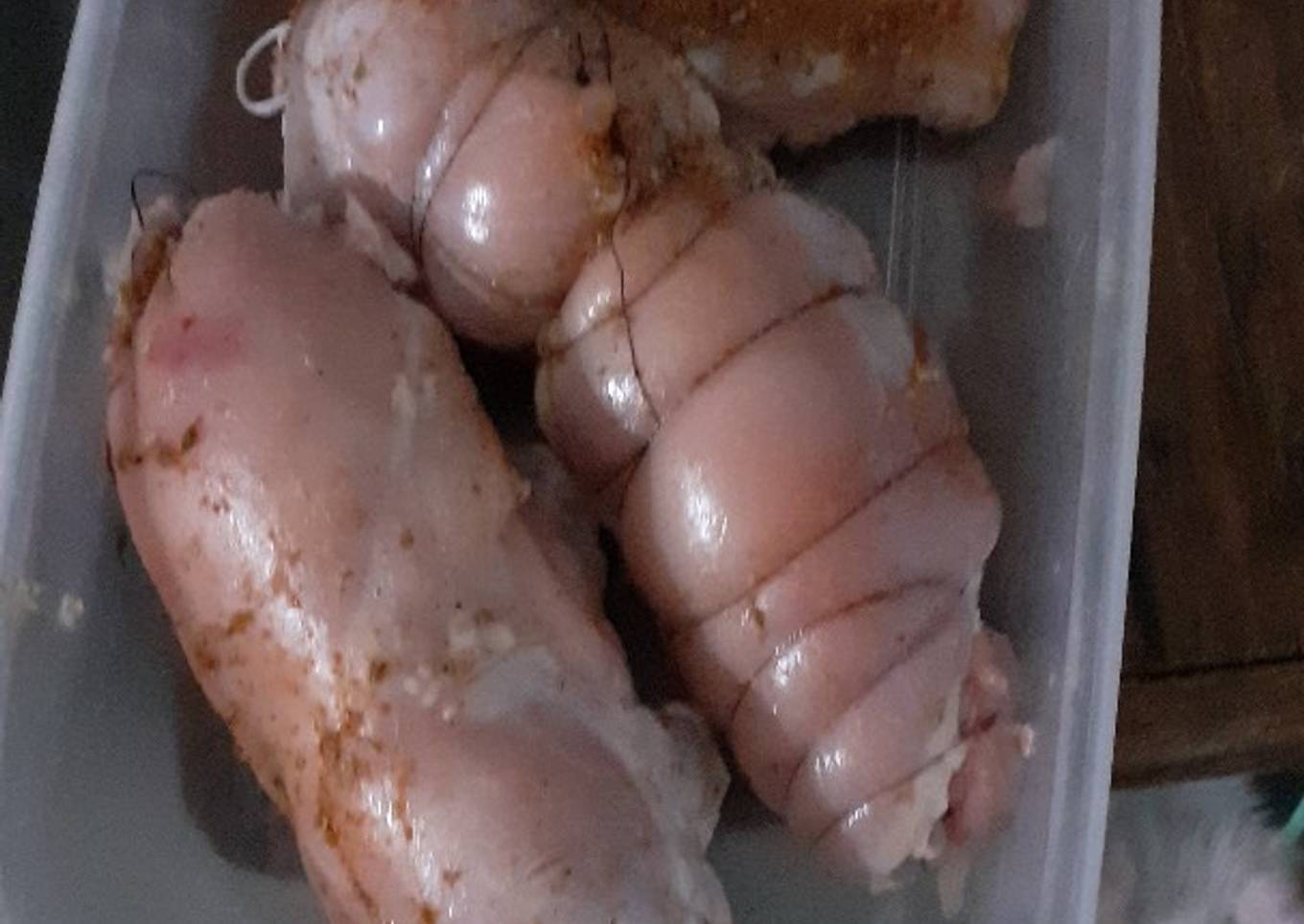 Pollo relleno con salsa de verdeo champiñones y calabazas rellen