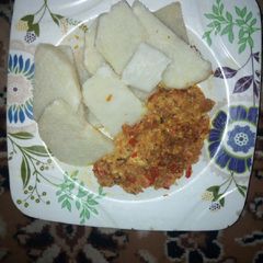 Boiled Yam and egg sauce A picture of Boiled Yam and egg sauce.
