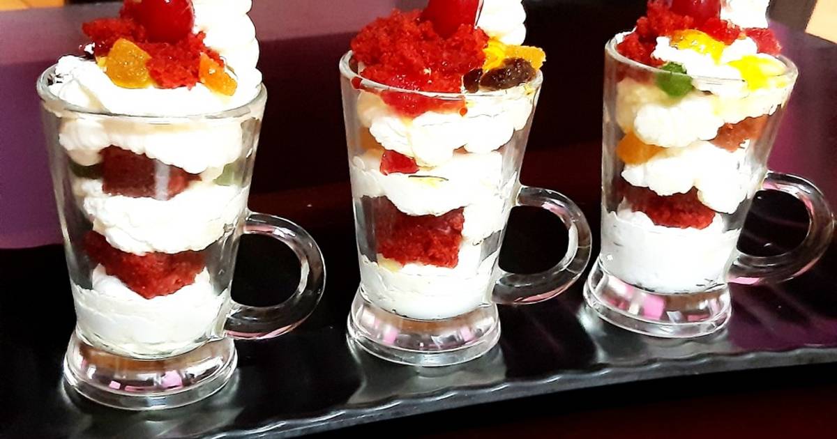 Red Velvet Creamy Fruit Delight Recipe by Deepika Pushkar Sinha