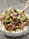 Wok de vegetales con carne y arroz integral 🍚