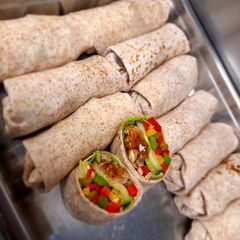 A picture of Beef and pepper tortilla wraps.