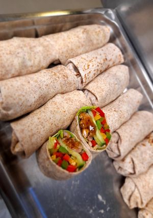 A picture of Beef and pepper tortilla wraps.