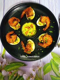A picture of Crispy Prawn Deviled Egg Bites.