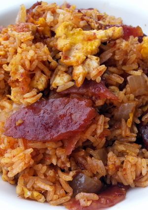 A picture of Spicy Egg And Chinese Sausage Fried Rice.