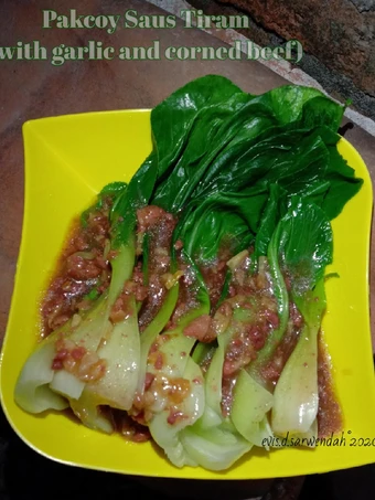 Recipe Pakcoy Saos Tiram (with garlic and corned beef) the Delicious Makes you drool