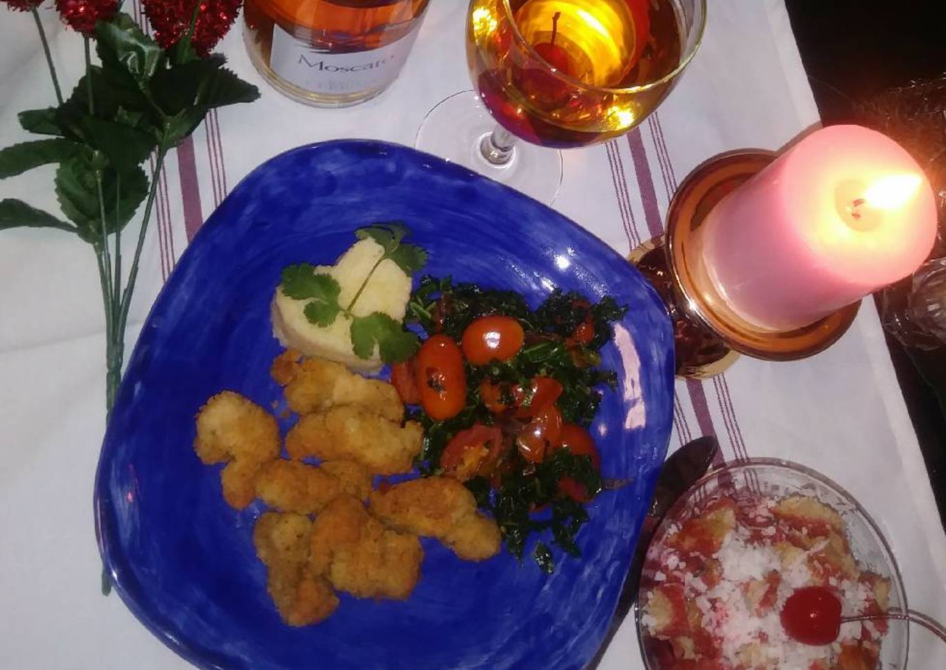 Tiras de pollo con col rizada y couscus (sémola de trigo)