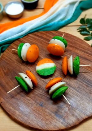 A picture of Tricolor mini Idli - kids favorite - Tiffin Recipe.