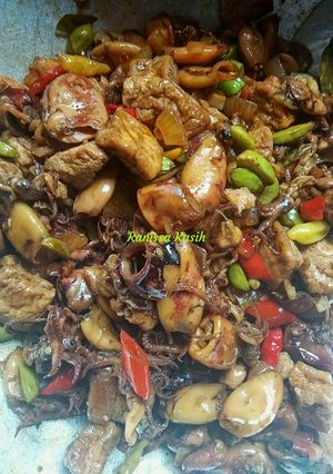 Foto resep Tumis cumi asin, tahu, pete