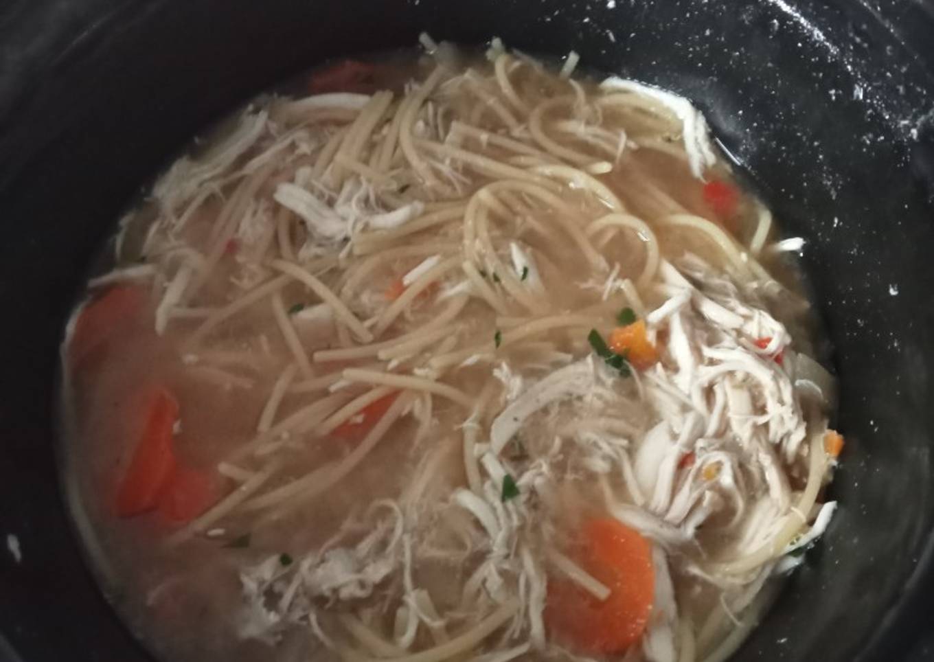Slow cooked chicken noodle soup