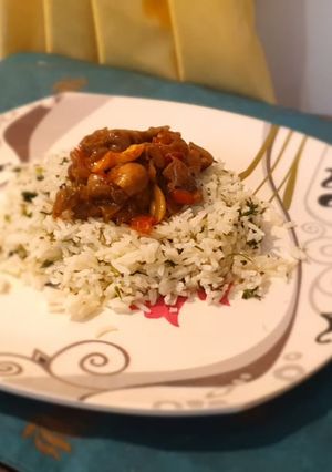 A picture of Butter Parsley Rice and Veggies in Home Style Hunan Sauce.